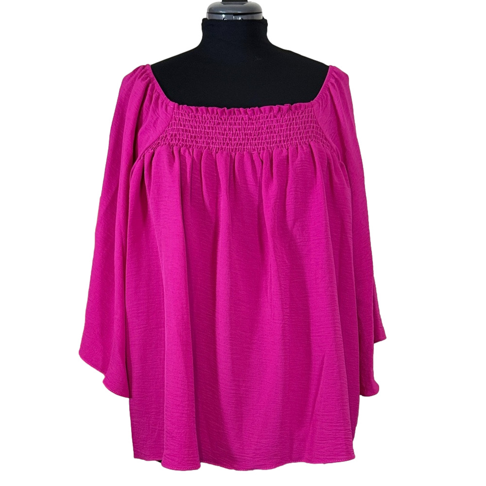 Chic Soul Fuchsia Smocked Flowy Sleeve Blouse SKU1472